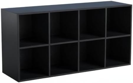 8-Cube Storage Shelf Bookcase - Wooden 4-Tier Floor Standing Open Bookshelf, Modern TV Stand up to 55 Inchs for Home and Office, Black-CasaMuseHome