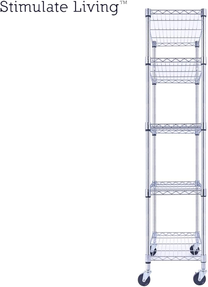 30"x14"x60" PRIME HEAVY DUTY Chrome 5-Tier Wire Shelving 1,750 LBS MAX Capacity Storage Rack for Commercial, School, Home, Garage, Warehouse, Industrial, and Hospital Uses (with Wheels)-CasaMuseHome