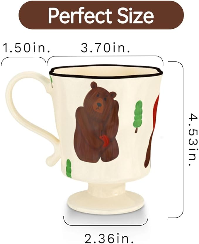 360ml -12.17oz Painted Cute Bear Ceramic Mug - Cute Coffee Cup for Espresso,Cappuccino, Turkish Tea - Gift for Women, Dishwasher Safe-CasaMuseHome