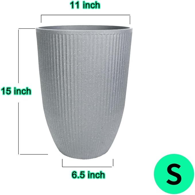 2 Pcs Pack 15 Inches Heavy Duty Plastic Resin Tall Tapered Planter Pots Large Round Planter Flower Pot with Drainage Holes for Indoor Outdoor Deck Porch Garden Home Patio Front Door (Light grey, S)-CasaMuseHome
