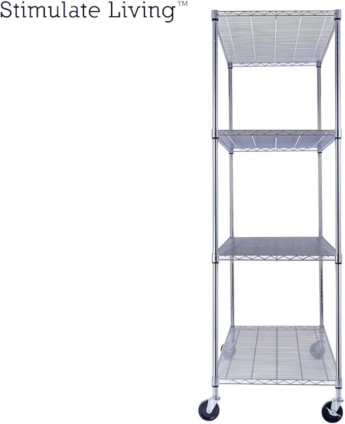 48"x24"x72" Prime Heavy Duty Chrome 4-Tier Wire Shelving NSF 3200 LBS MAX Capacity Storage Rack for Commercial, Hospital, School, Garage, and Kitchen Uses (with Wheels)-CasaMuseHome