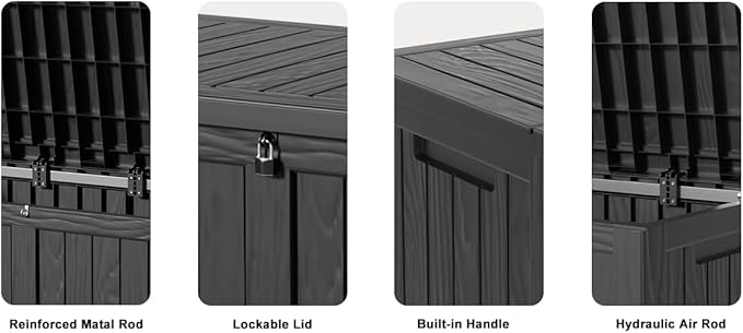 120 Gallon Deck Box,Resin Outdoor Storage Box with Lockable for Patio Furniture, Pool Accessories, Garden Tools Waterproof Outside Storage Box, Black-CasaMuseHome