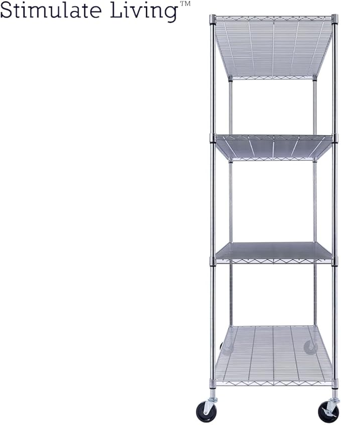 60"x24"x72" PRIME HEAVY DUTY Chrome 4-Tier Wire Shelving NSF 2400 LBS MAX Capacity Storage Rack for Commercial, School, Home, Garage, Warehouse, Industrial, and Hospital Uses (with Wheels)-CasaMuseHome
