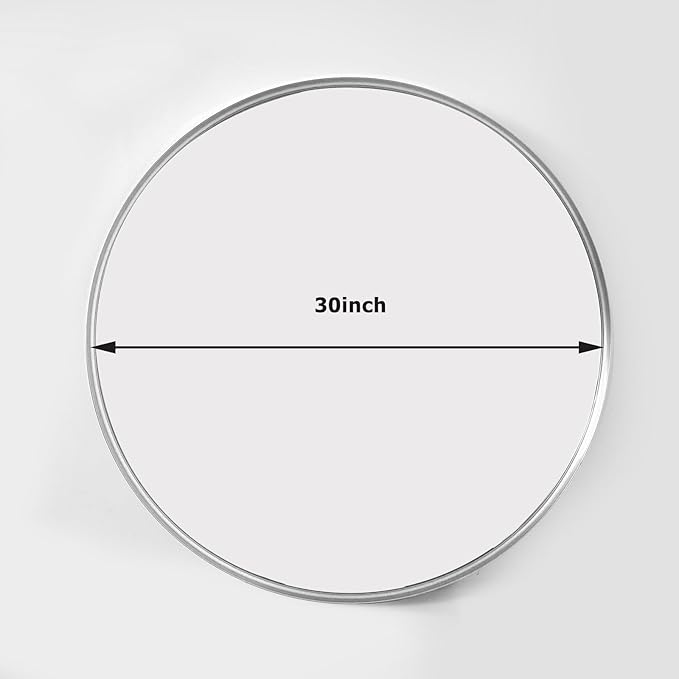 30 Inch Round Bathroom Mirror - Wall Mounted Circle Mirror with Metal Frame, Modern Mirror Suitable for Bathroom, Vanity, Entryway, Living Room, Wall Decor,Silver-CasaMuseHome