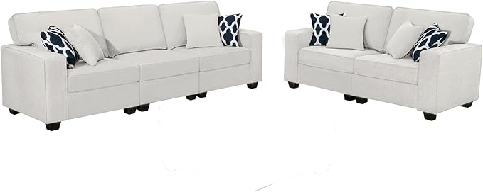 L Lengend Vansen Modular Sectional Sofa U Shaped Couch with Ottoman Modern Reversible Corner Sectional Couch for Living Room (Cream, 2+3)-CasaMuseHome