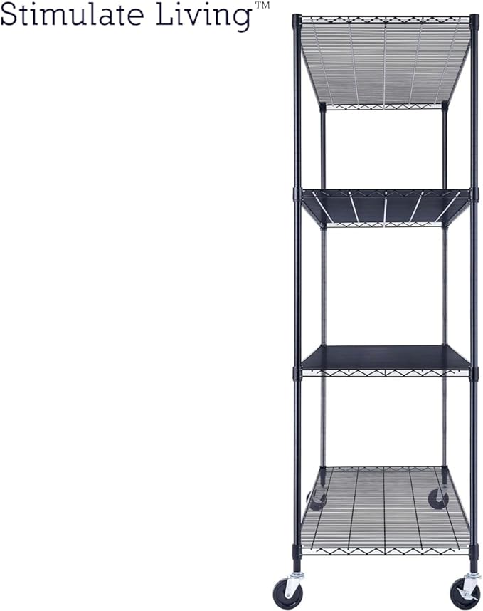 60"x24"x72" PRIME HEAVY DUTY Black 4-Tier Wire Shelving NSF 2400 LBS MAX Capacity Storage Rack for Commercial, School, Home, Garage, Warehouse, Industrial, and Hospital Uses (with Wheels)-CasaMuseHome