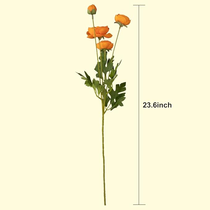 5 Stems Artificial Silk Ranunculus Flowers Orange 23" Tall,UV Resistant,Bendable Stems for Wedding Centerpieces,Home Deco(Orange)-CasaMuseHome