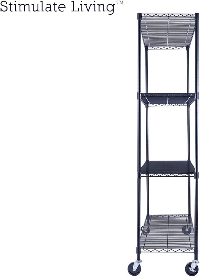 60"x18"x72" Prime Heavy Duty Black 4-Tier Wire Shelving NSF 3200 LBS MAX Capacity Storage Rack for Commercial, Hospital, School, Garage, and Kitchen Uses (with Wheels)-CasaMuseHome