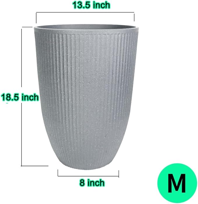 2 Pcs Pack 18.5 Inches Heavy Duty Plastic Resin Tall Tapered Planter Pots Large Round Planter Flower Pot with Drainage Holes for Indoor Outdoor Deck Porch Garden Home Patio Front Door (Light grey, M)-CasaMuseHome