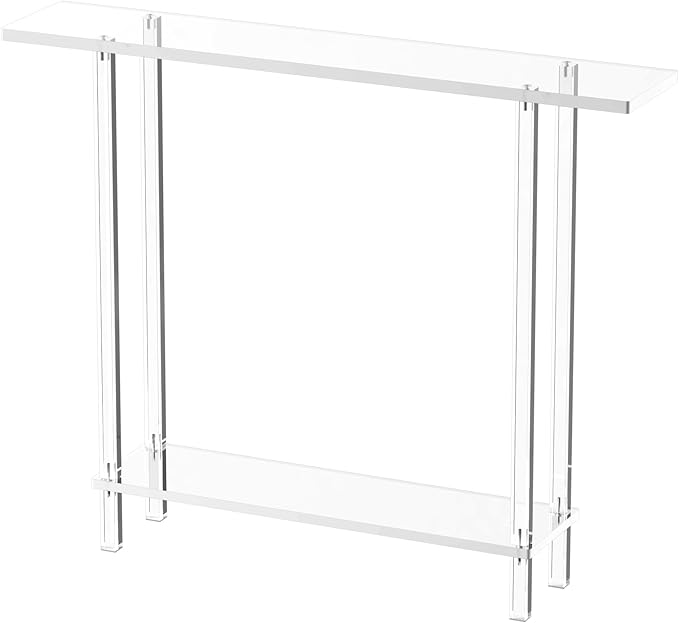 Acrylic Narrow Console Table for Entryway, 7.6" D x 39.4" W x 31.5" H, Square Legs, Skinny Entry Table for Sofa, Foyer, Hallway, Living Room, Modern, 2-Tier, Clear-CasaMuseHome