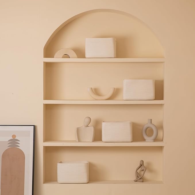 4 Pack Storage Baskets for Organizing, Woven Baskets for Shelves - Perfect for Toys, Books, Towels, and Clothes, Durable Gift Basket Bins Toy Storage, 12.7''L x9''W x7.8''H, White-CasaMuseHome