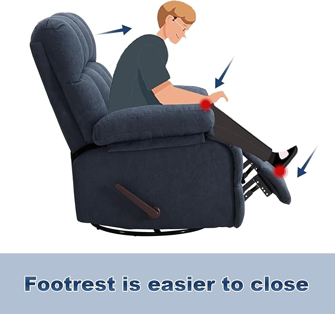 2PCS Oversized Recliner Chair, 360° Swivel Rocker Recliner for Big Man, Extra Wide Manual Recliner, Overstuffed Soft Rocking Sofa Chair for Living Room(Grey)-CasaMuseHome