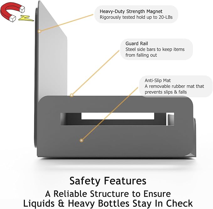 2-Pack Magnetic Spice Rack for Refrigerator and Microwave - Portable 6" Deep Magnetic Shelves for Classroom Kitchen Garage - Strong Magnetic Hold, Metallic Gray, Max 20LB Capacity-CasaMuseHome