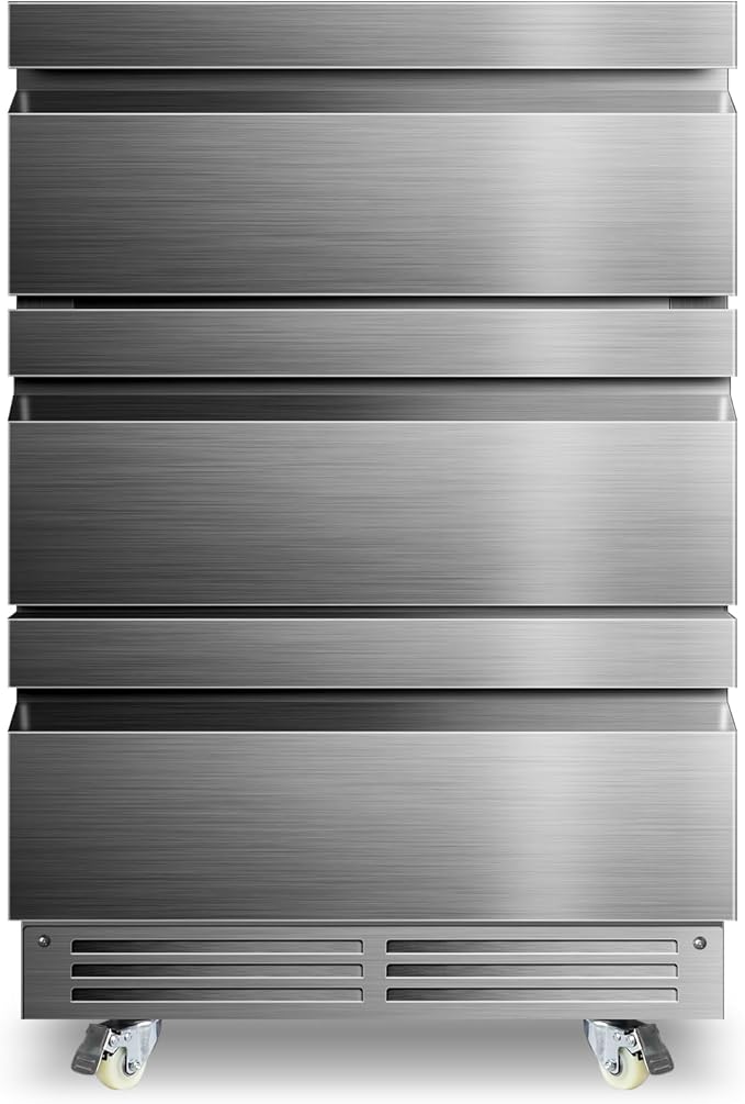 24 Inch Upgraded Three-Drawer Beverage Fridge, Weather Proof Outdoor Stainless Steel Beverage Refrigerator, Under Counter Built-in Beverage Cooler for Home & Commercial Use-CasaMuseHome