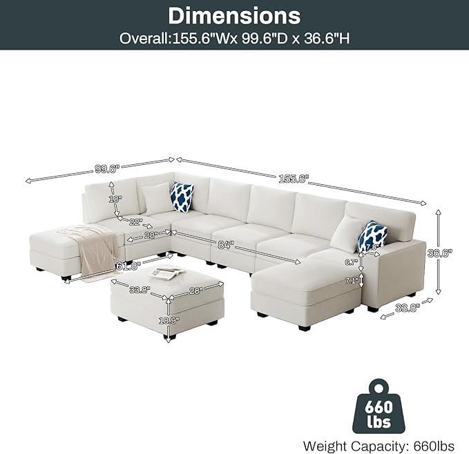 L Lengend Vansen Modular Sectional Sofa U Shaped Couch with Ottoman Modern Reversible Corner Sectional Couch for Living Room (Cream, U Shaped Sofa-4)-CasaMuseHome