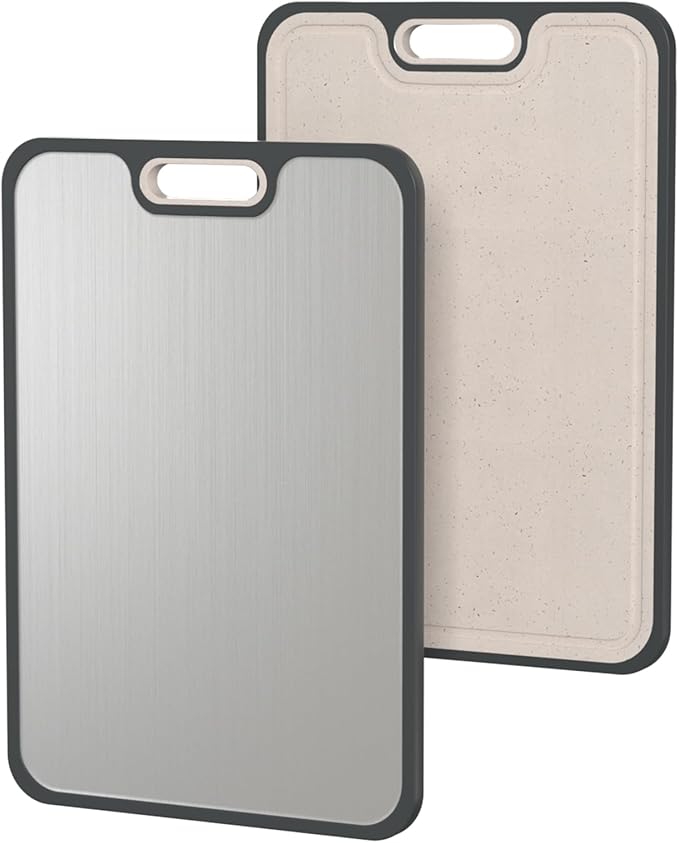 2IN1 Titanium Cutting Boards for Kitchen,Metal Cutting Boards With Pure Titanium and Wheat Straw PP,Double Sided Chopping Board with Juice Groove Dishwasher Safe Easy to Clean Non Toxic 15"X10"-CasaMuseHome