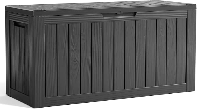 80 Gallon Resin Deck Box, Lockable Outdoor Storage Box for Patio Cushions Storage Furniture,Garden Tools, Pool Supplies, Weatherproof and UV Resistant- Black (80 Gallon)-CasaMuseHome