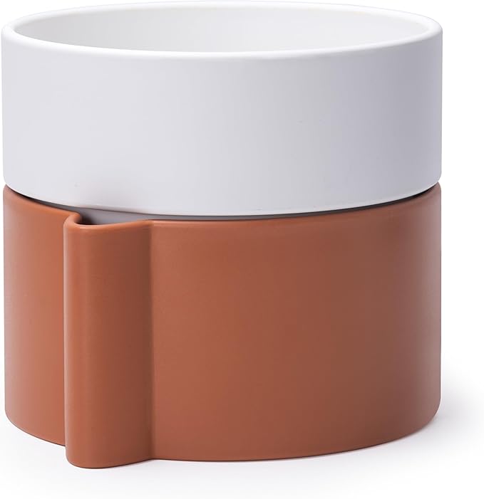 8 Inch Self-Watering Planter Pot with Terracotta Insert, Deep Water Reservoir, and Ceramic-Alike BPA-Free Plastic Planter Pot for Plant, Modern Planter for Houseplants, Terracotta/White, 53-B-T-6-CasaMuseHome