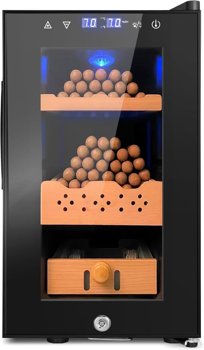 25L Cigar Electric Humidor, 200 Counts Large Capacity,Thermostatic Electric Cooler Cabinet with Digital LED Screen, Safety Lock,Smart Humidity & Temp Control, Gifts for Men-CasaMuseHome