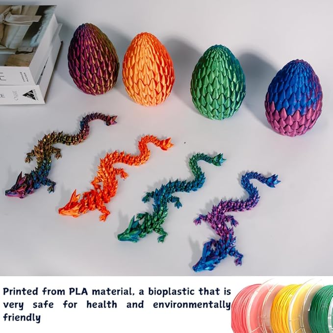 3D Printed 12” Articulated Crystal Dragon Inside 5.1” Egg – Fantasy Collectible, Fidget Toy & Stocking Easter Basket Stuffers for Home & Office Decor (Laser Purple)-CasaMuseHome