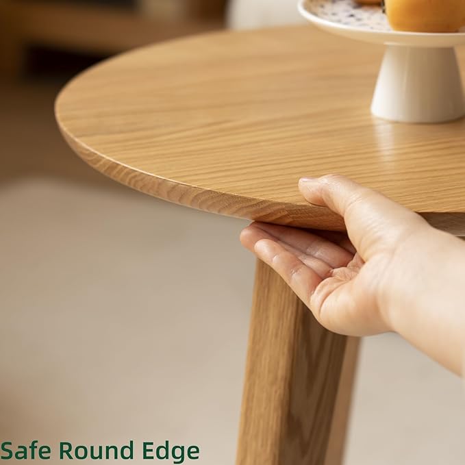 100% Solid Oak Wood Coffee Table Set, Round Coffee Table Combo Side Table w/Solid Wood Legs, Mid Century Table Sturdy Tables for Bedroom Balcony Living Room (Natural, Big-Medium Combo)-CasaMuseHome