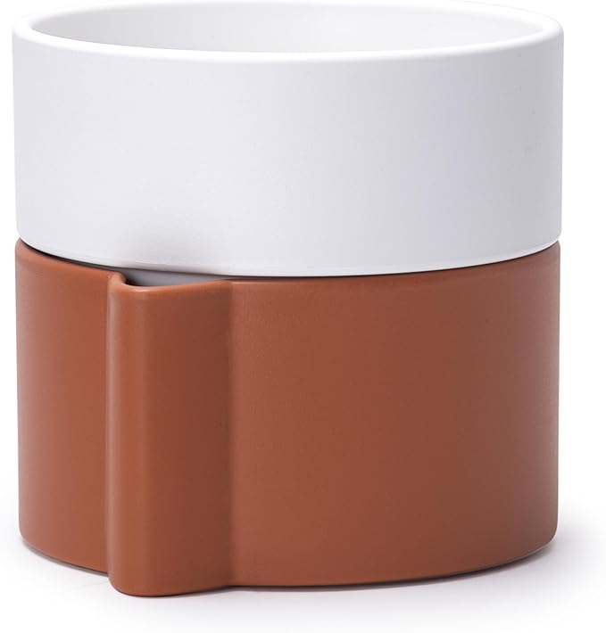 6.5 Inch Self-Watering Planter Pot with Terracotta Insert, Deep Water Reservoir, and Ceramic-Alike BPA-Free Plastic Pot for Plant, Modern Planter for Houseplants, Terracotta/White, 53-B-S-6-CasaMuseHome