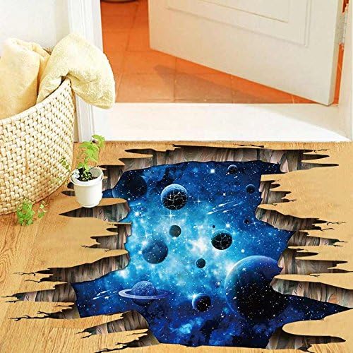 3D Space Floor Sticker,Blue Galaxy Wall Decal-Removable Mural for Kids Bedroom Living Room Milky Way Decorations-CasaMuseHome