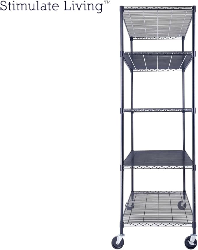 48"x24"x72" Prime Heavy Duty Black 5-Tier Steel Wire Shelving NSF 4000 LBS MAX Capacity Storage Rack for Commercial, School, Home, Garage, Warehouse, Industrial, and Hospital Uses (with Wheels)-CasaMuseHome