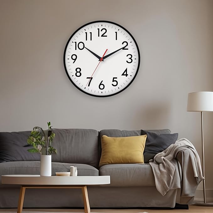 16 Inch Wall Clock, Large Wall Clocks Battery Operated, Big Silent Non-Ticking Analog Clock Decorative for Living Room, Office, Kitchen, Outdoor,Classroom, Bedroom, Bathroom, School(Black)-CasaMuseHome