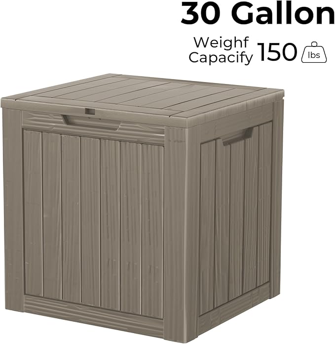 30 Gallon Double-Wall Resin Deck Box - Lockable Waterproof Outdoor Storage Box, 515bs Capacity & Doubles as Seating for Patio Furniture - Garden Tools, Pool Accessories (Brown)-CasaMuseHome