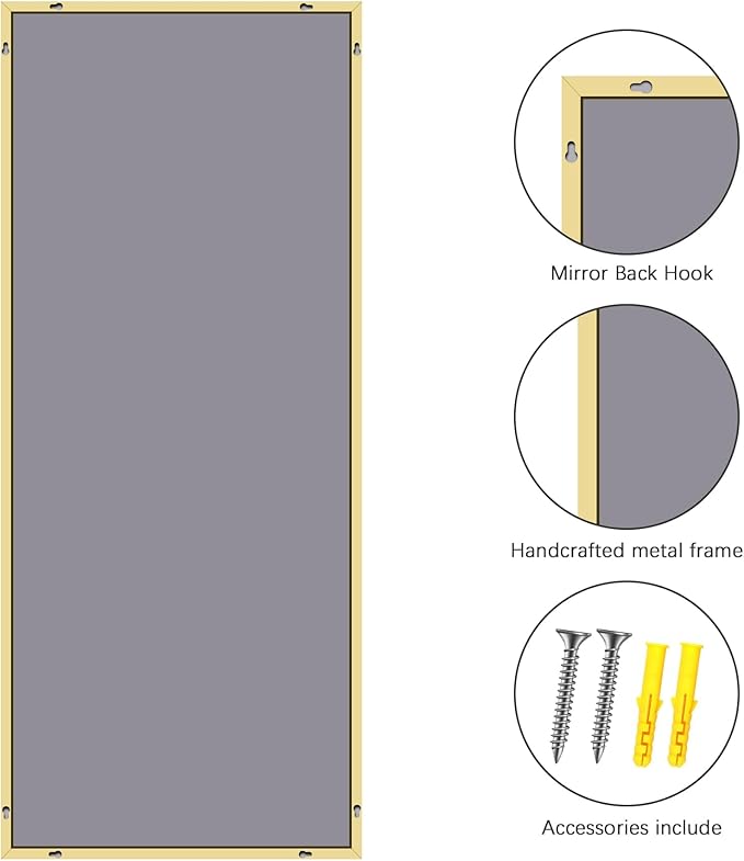 36x72inch Bathroom Mirror, Gold Rectangle Mirror with Thin Metal Frame, Large Rectangular Wall Mirrors for Bathroom, Living Roomm, Hair Salon, Big Farmehouse Mirror Hang Horizontal/Vertical-CasaMuseHome