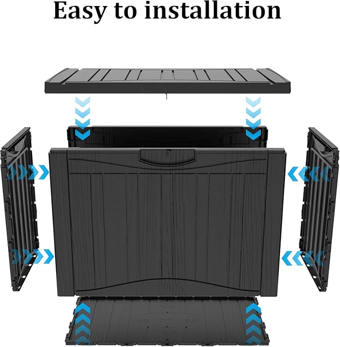 45 Gallon Lockable Resin Deck Box, Waterproof & UV-Resistant Outdoor Storage Box for Outdoor Cushion Storage, Garden Tools & Pool Accessories Storage, Black-CasaMuseHome