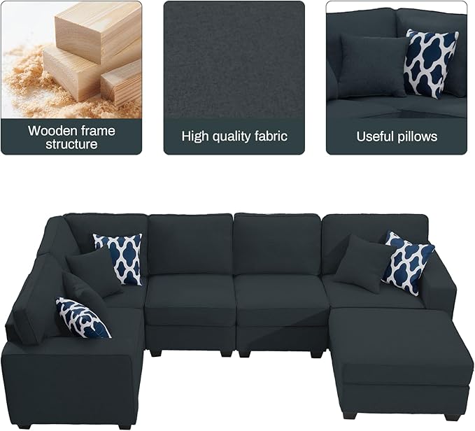 L Lengend Vansen Modular Sectional Sofa U Shaped Couch with Ottoman Modern Reversible Corner Sectional Couch for Living Room (Charcoal, U Shaped Sofa-1)-CasaMuseHome
