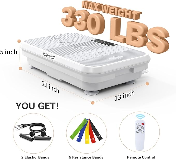 3D Vibration Plate Exercise Machine for Lymphatic Drainage, Whole Body Vibration Plate for Weight Loss, 330lbs Capacity Vibrating Platform Board Home Gym Quiet, 5 Yoga Belts & 2 Resistance Bands-CasaMuseHome