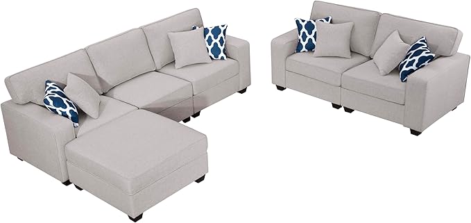 L Lengend Vansen Modular Sectional Sofa U Shaped Couch with Ottoman Modern Reversible Corner Sectional Couch for Living Room (Light Grey, 2+3 with Ottoman)-CasaMuseHome