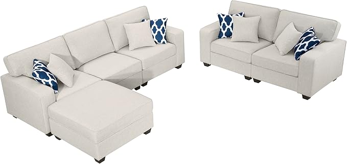 L Lengend Vansen Modular Sectional Sofa U Shaped Couch with Ottoman Modern Reversible Corner Sectional Couch for Living Room (Cream, 2+3 with Ottoman)-CasaMuseHome