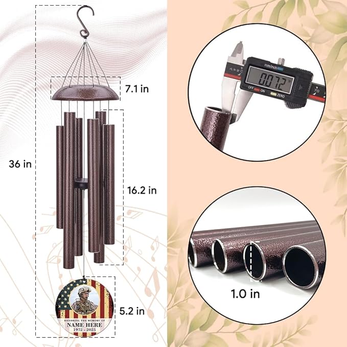 36inch Personalized Wind Chimes, Memorial Wind Chimes for US Veteran, Wind Chime for Loss of Loved Dad/Mom, Sympathy Memorial Gifts, Thank You Veteran Solider-CasaMuseHome