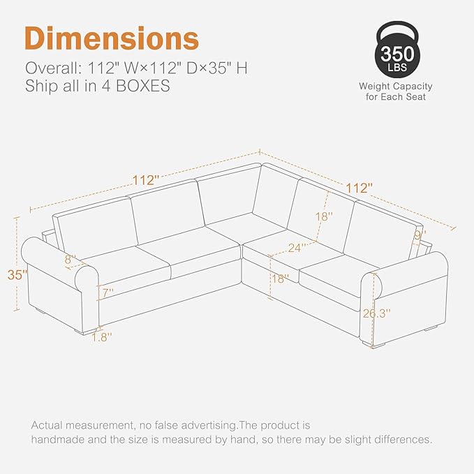 L Shaped Sectional Sofa with Detachable Sofa Cover,Rolled Armrest,Sectional Modular Couch for Living Room,Breathable Linen Fabric Corner Couch with 7 Seats for Apartment,Removable Cushion,Ivory-CasaMuseHome