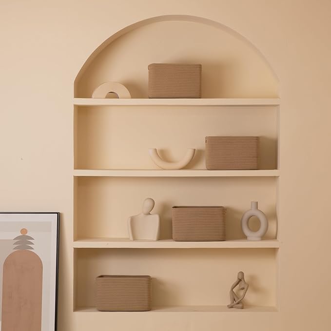 4 Pack Storage Baskets for Organizing, Woven Baskets for Shelves - Perfect for Toys, Books, Towels, and Clothes, Durable Gift Basket Bins Toy Storage, 12.7''L x9''W x7.8''H, Jute-CasaMuseHome