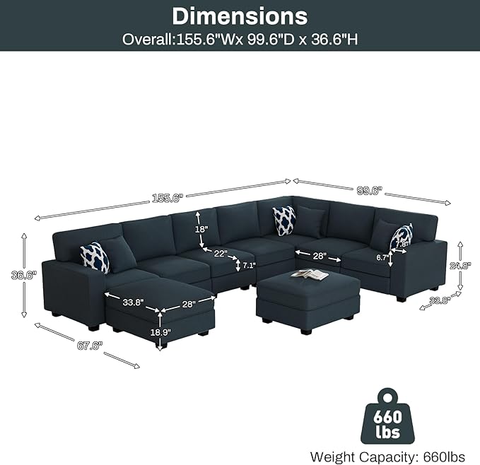 L Lengend Vansen Modular Sectional Sofa U Shaped Couch with Ottoman Modern Reversible Corner Sectional Couch for Living Room (Charcoal, U Shaped Sofa-5)-CasaMuseHome