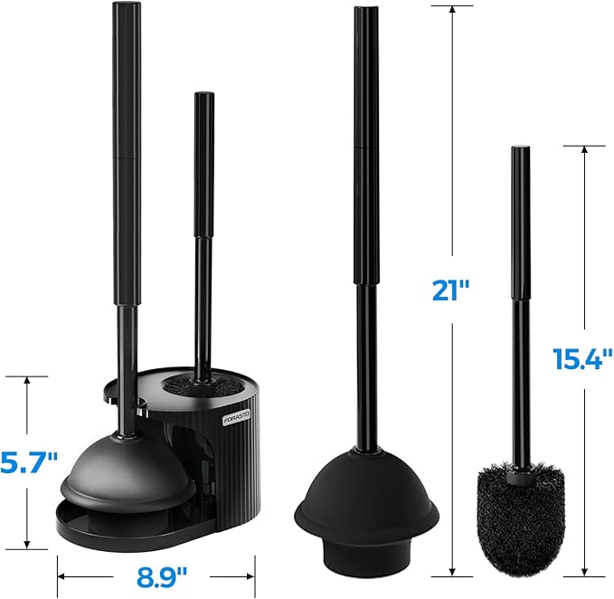 2Pack 2 in 1 Toilet Brush and Plunger Set, Extended Handle Plunger,Toilet Bowl Brush Plunger Set,Clean Gloves,Cleaning Tools,Cleaning Brush,Cleaning Supplies,Toilet Brush Plunger Combo,Black-CasaMuseHome