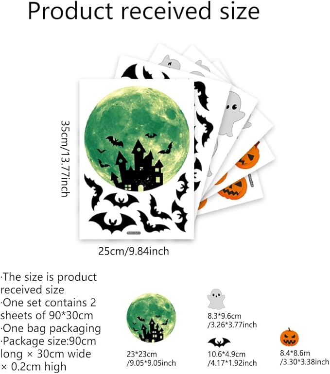 6 Sheets Halloween Window Clings Halloween Window Stickers Double-Sided Removable Castle Pumpkin Ghost Bat Window Decals Decor for Scary Halloween Theme Party Decorations-CasaMuseHome