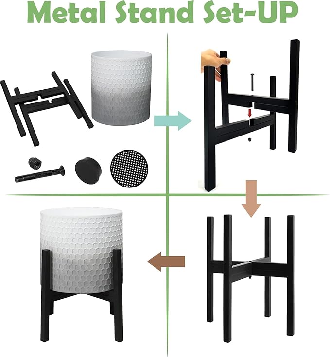 10 & 12 Inches Planters with Metal Sand for Indoor Plants Set of 2,Decorative Plant Pots with Holder, Outdoor Flower Pots with Legs, Modern Garden Pot with Drainage Holes for Snake Plant, House plants-CasaMuseHome