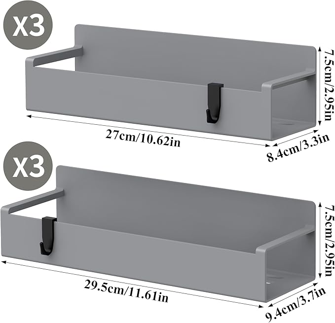 6 Pack Magnetic Spice Rack Organizer for Refrigerator and Oven, Dark Grey Fridge Organizers and Storage for Kitchen-CasaMuseHome