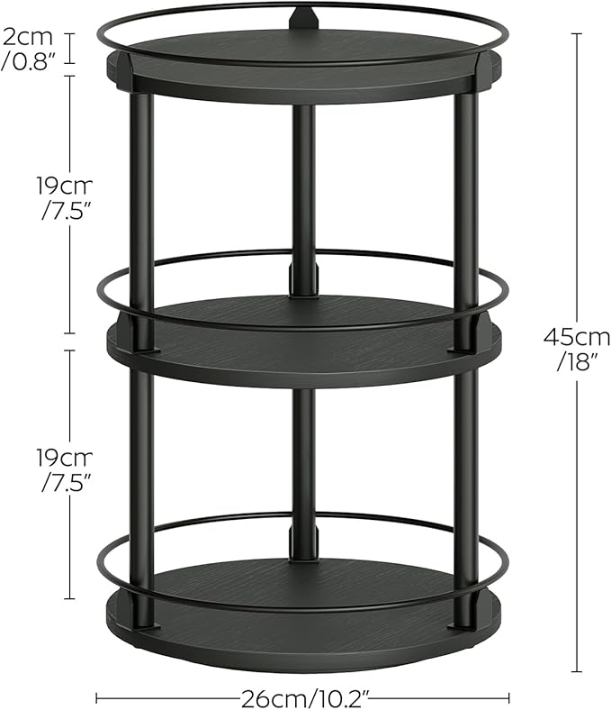 3-Tier Lazy Susan Organizer, Rotating Spice Rack, Spinning Organizer, Industrial Turntable Spice Rack Organizer for Cabinet, Kitchen Countertop, Pantry, Black SR23BK-CasaMuseHome