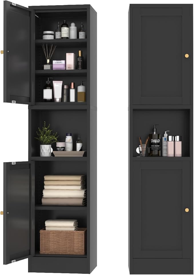 67" Tall Bathroom Storage Cabinet, Narrow Metal Floor Cabinet with 2 Doors and Adjustable Shelves, Freestanding Metal Locker for Laundry, Kitchen, Dining Room-CasaMuseHome