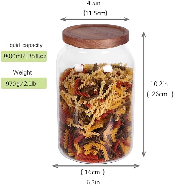 1 Gallon Glass Jar with Airtight Lid and Anti-Skid Bottom for Dry Food Storage-CasaMuseHome