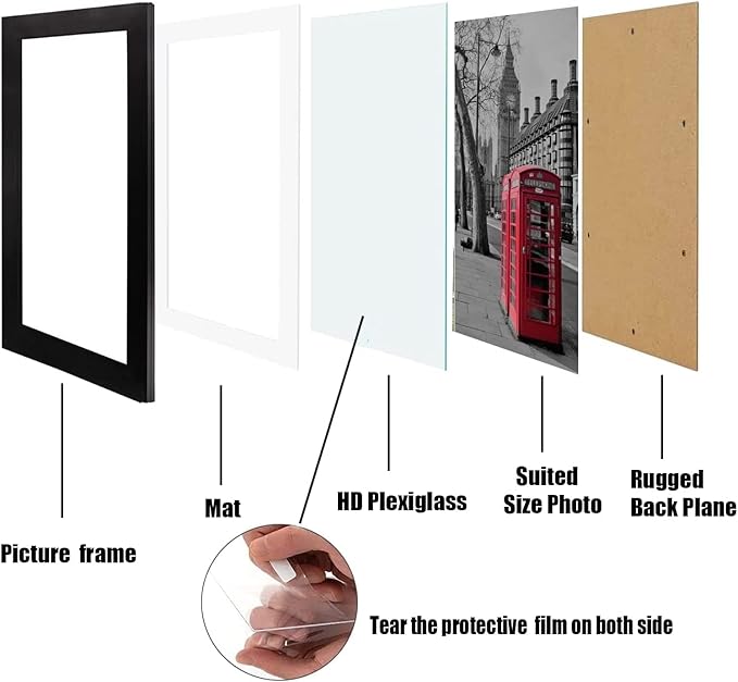 8x10 Picture Frame Set of 6, Display Pictures 5x7 with Mat or 8x10 Without Mat for Wall Mounting or Table Top Display,Black-CasaMuseHome