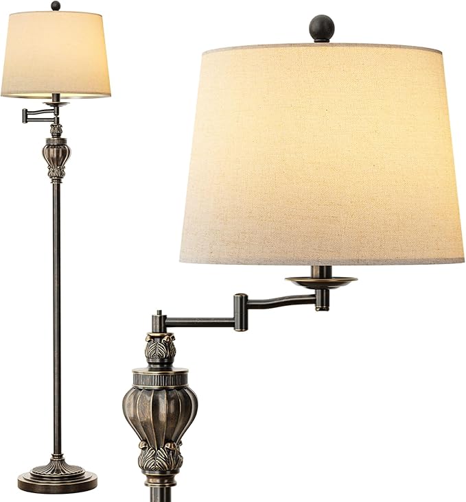 61" Vintage Floor Lamp with 350° Adjustable Swing Arm, Standing Lamp for Bedroom Living Room Bedside Nightstand Retro Farmhouse Mid Century Lamp Light Home Décor Office Gifts-CasaMuseHome