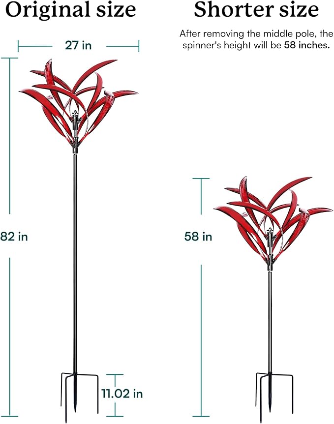 82 inch Wind Spinners Outdoor - Extra Large Metal Wind Sculptures & Spinner with Stake, Big Clearance Windmills for The Yard and Garden, Tall Yard Art Decor-Burgundy Red-CasaMuseHome